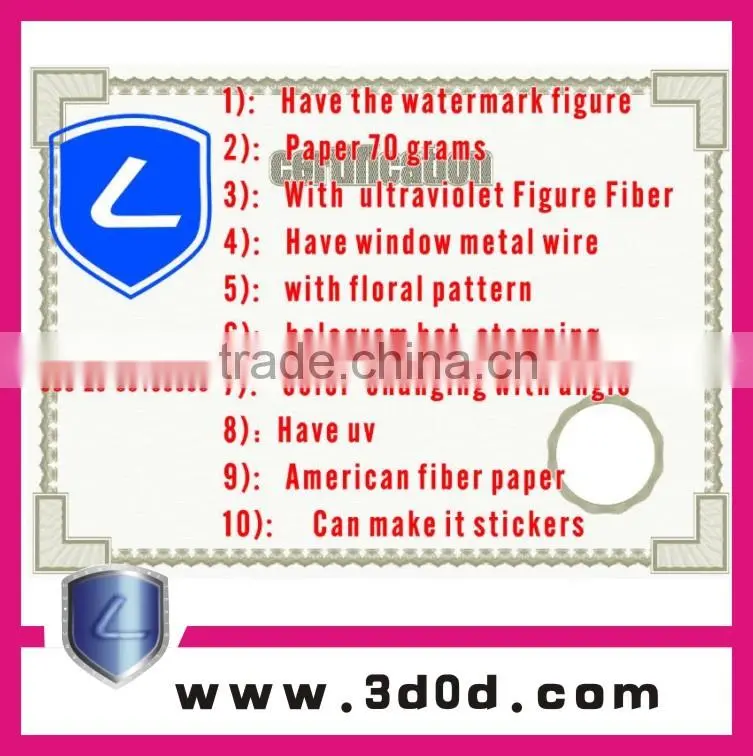 High quality certificate paper High quality certificate paper Anti-counterfeiting certificate paper
