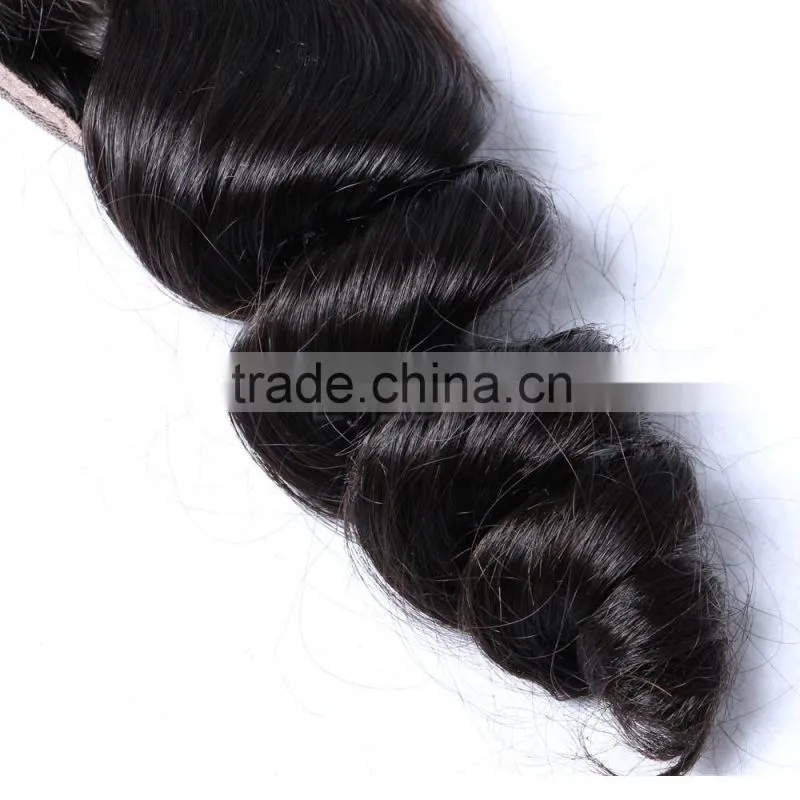 Virgin remy human hair bundles with swiss lace closure with silk base lace frontal closure