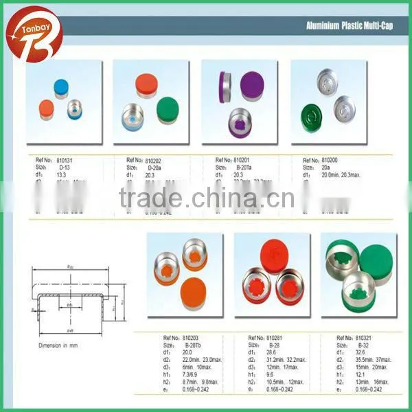 Flip-off aluminum-plastic cap for glass vial