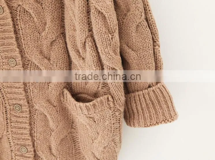 V-neck jacquard knitting wear long sleeve pocket long lady winter thick sweater cardigan