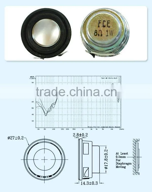 27mm 8ohm 1w micro audio speaker