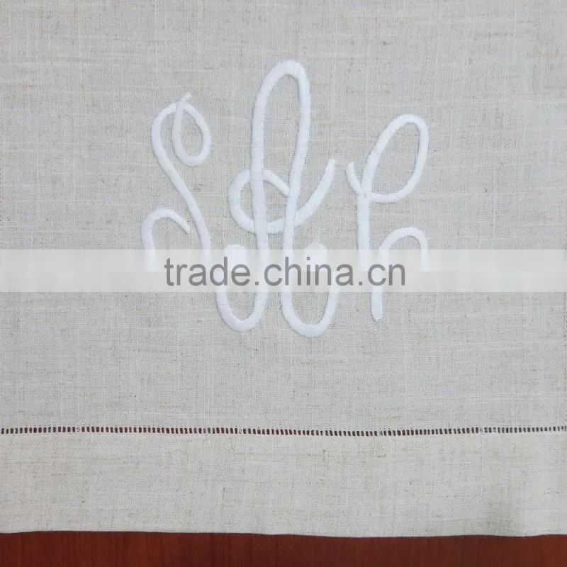 Monogram beige linen table runner