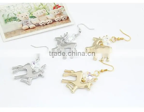 Chrismas motif ornaments New 2013 promotion crystal gold metal alloy elk earring wholesale earring