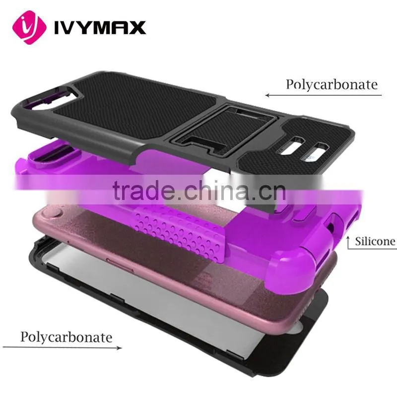 Low MOQ hard sheild armor combo back cover case with kickstand for apple iphone 7 wholesale cell phone case