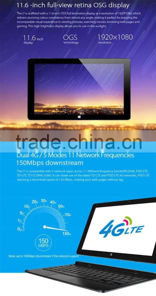 Original Intel i7 Core M 4GB RAM 64GB ROM 11.6 Inch 19201080p 4G 3G Tablet PC Core M 5Y10C Dual Core WiFi OTG 5MP