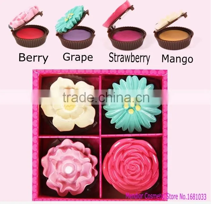 Mendior wholesale flower lip balm set fruit organic essence birthday wedding gift 4pcs/set/box support OEM