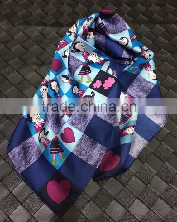 100% silk square scarf with cartoon pattern for children