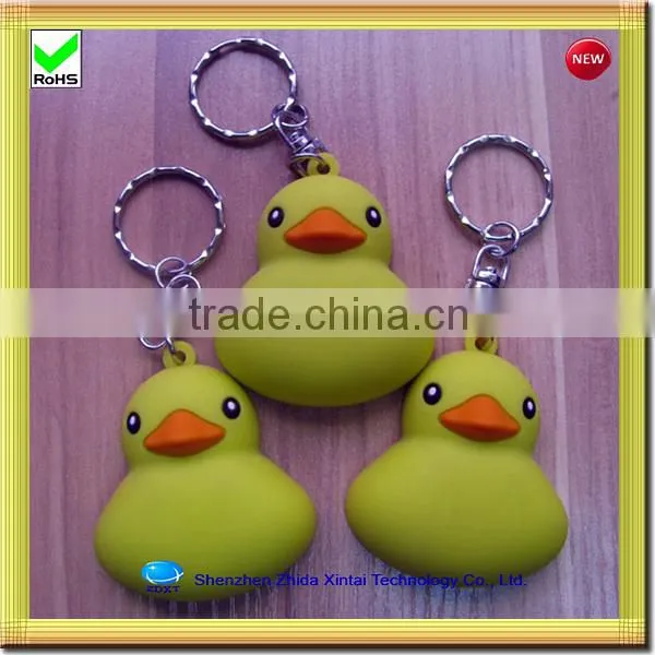 cute yellow duck shape silicone key chain led