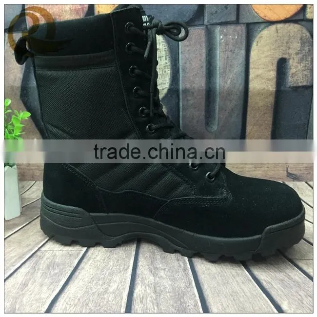 Black leather rubber outsole army military combat boots for man