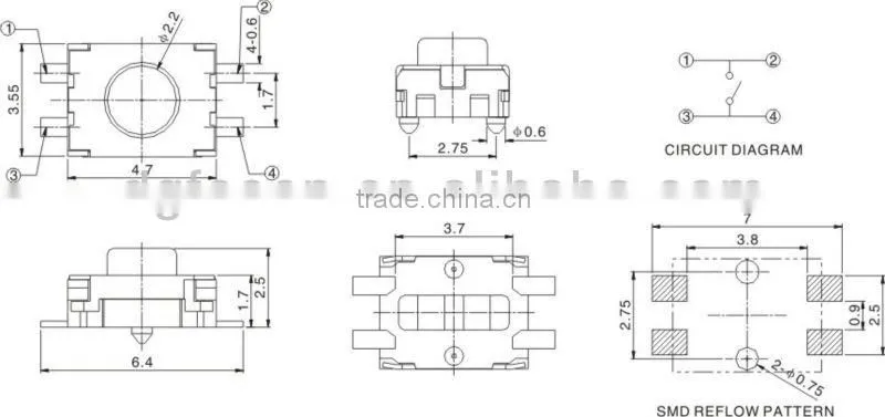 4 pins micro smt tact switch SGS TS-1908