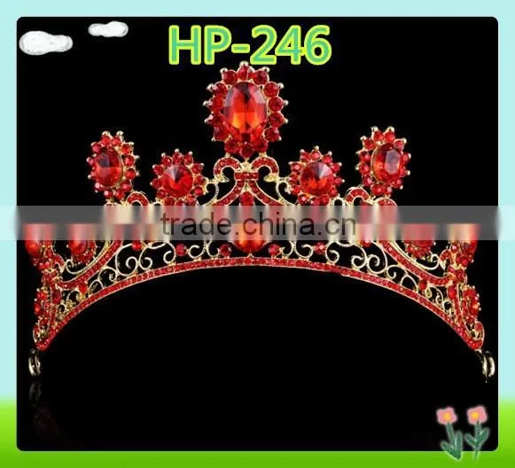 Wholesale bling rhinestone pageant crown, red rhinestone crowns