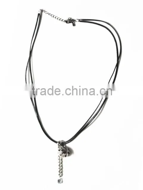 PU rope necklace with metal ball chain pendant necklace
