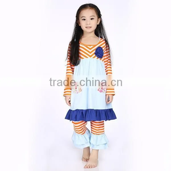 fall boutique remake fashion beautiful lovely stripes ruffle top and yellow pant children clothes wholesale