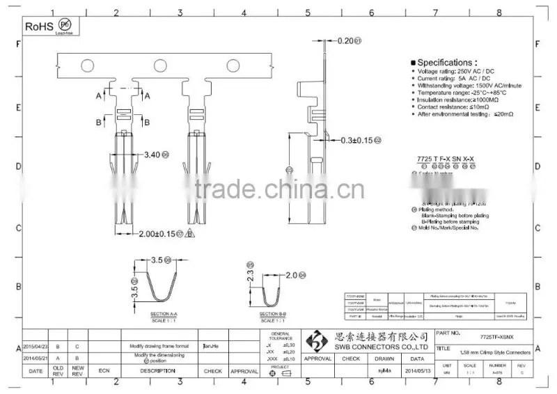 4.14MM Pitch wire to wire electric connectors Made in China