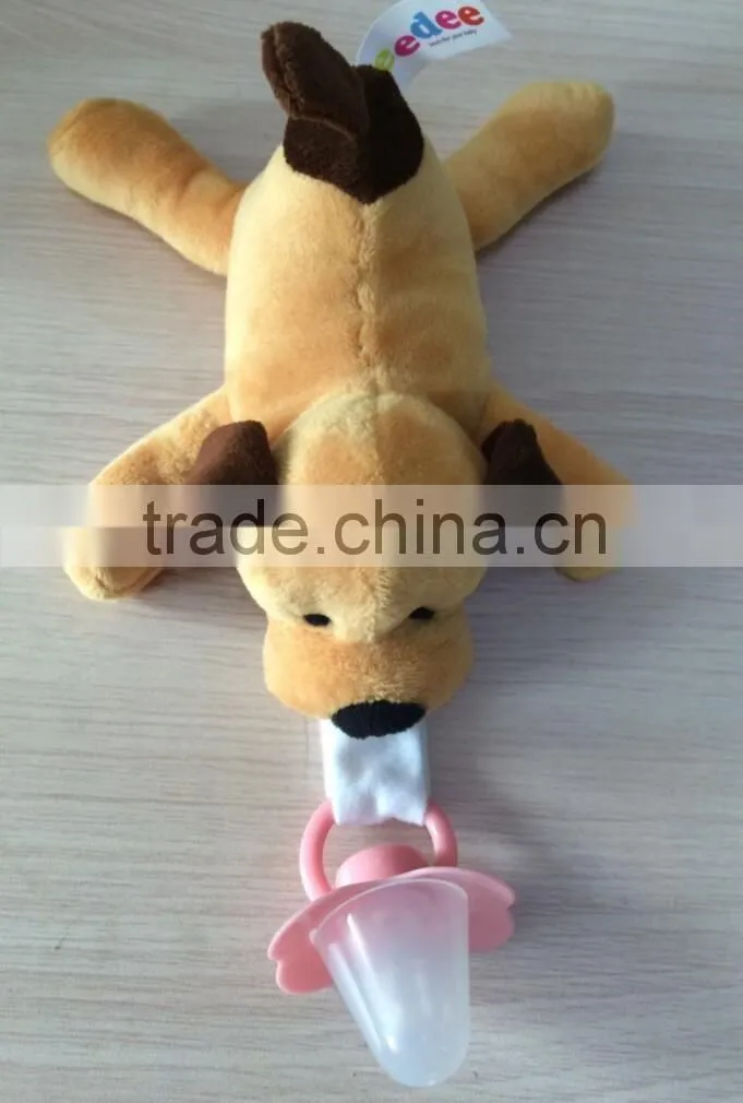 Soft Cute Animal Infant Plush Toy BB Squeaker Detachable Pacifier / Plush Detachable Animal Pacifier Toy