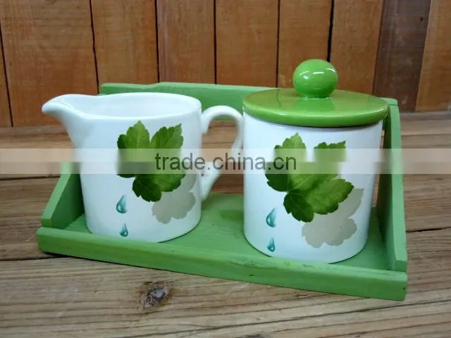 Ceramic Vase with Leaves and Water Decal for Home/ Hotel Decoration
