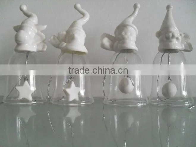 4.8''Glass cow bell C1-B05 with ceramic mascot for holiday decoration (E220)