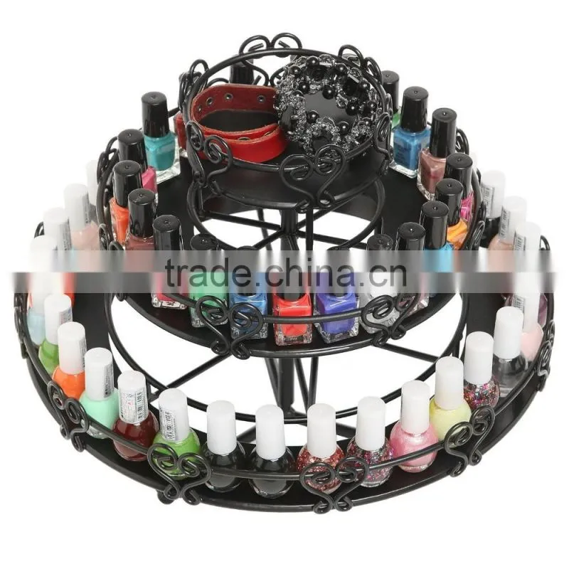 Black 3-Tier Wedding Cake Heart Design Rotating Metal Nail Polish Display Stand Organizer Rack