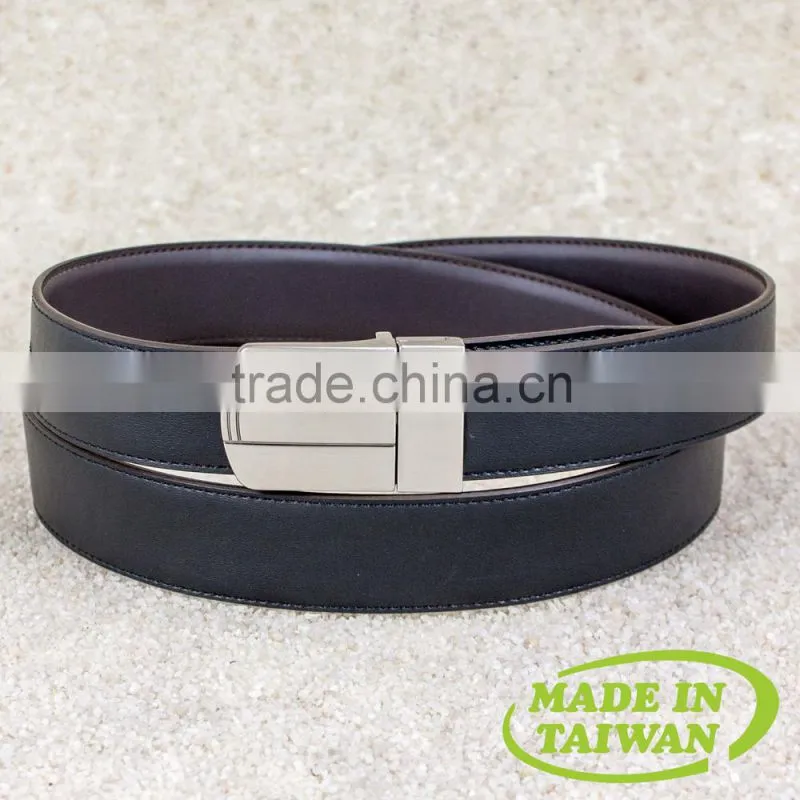 Reversible blank belt buckle with black leather belts