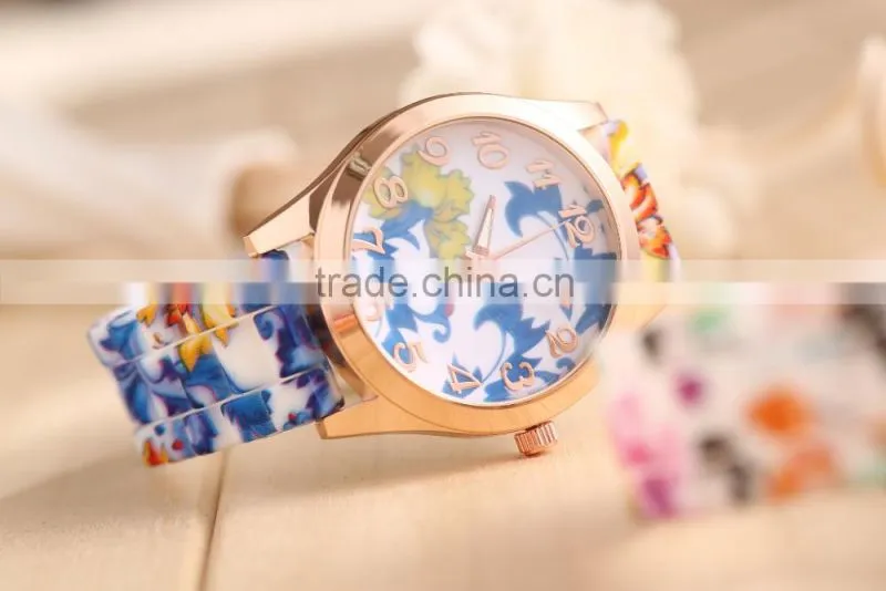 Fashion Quartz Watch Rose Flower Print Silicone Watches Floral Jelly Sports Watches For Women Men Girls Hot Pink Wholesale