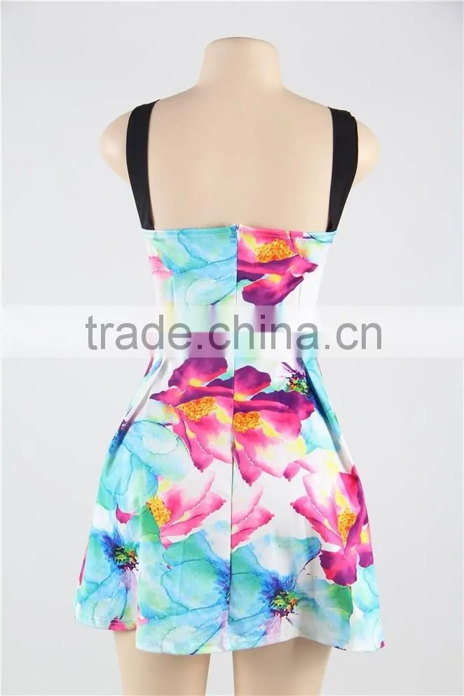 2016 Latest fashion halter neck women casual one piece dress in floral print
