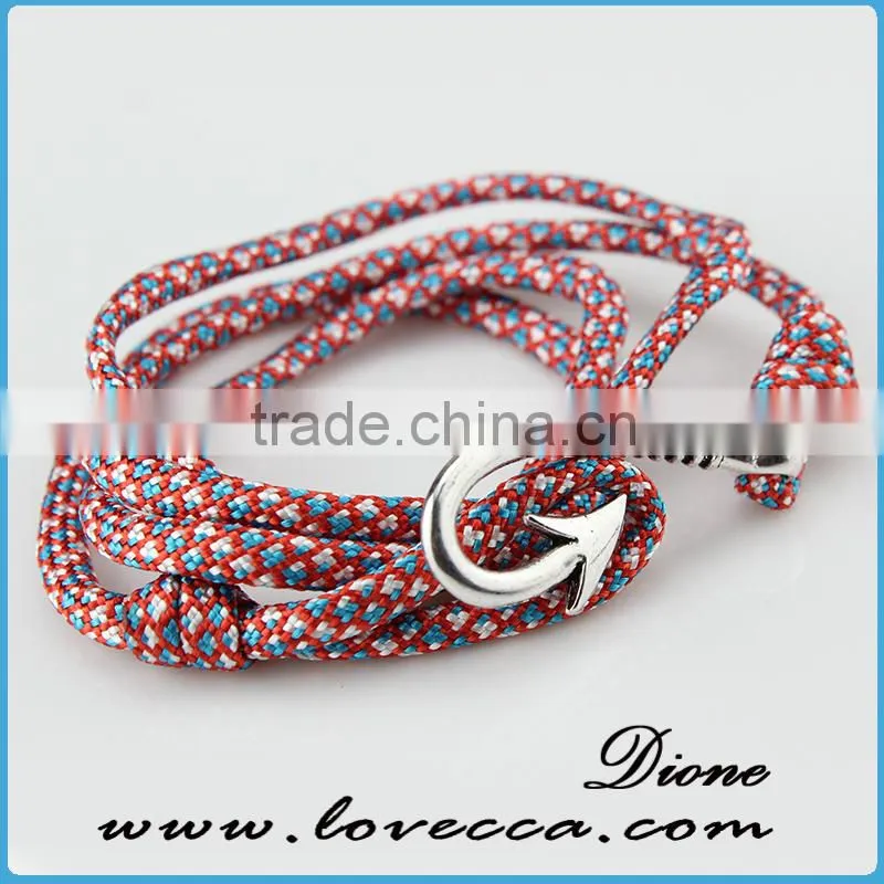 Logo Custom Wholesale Nautical Navy Leather Rope Stainless Steel Black Anchor bracelet For Men
