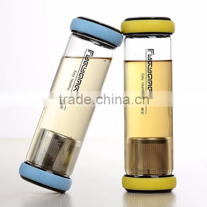 Best Sale Drinking 500 ml Green Sport Glass Water Bottle With Fruit Infuser