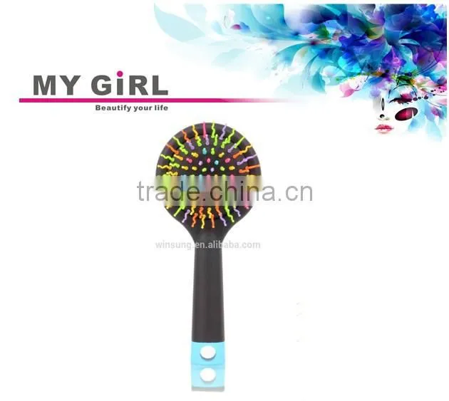 2016 hot sale My girl arrival high quality care massage comb Hair Tools rainbow hair brush with mirror ionic hair brush