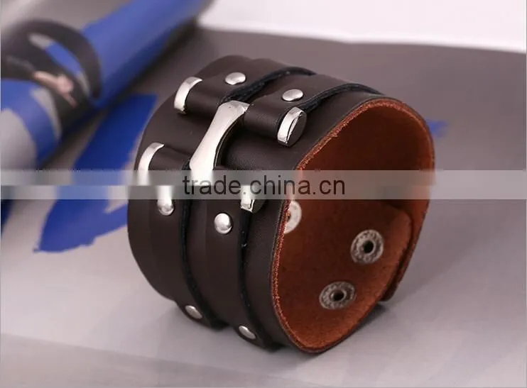 stainless steel leather wrap bracelet with good quality and low price