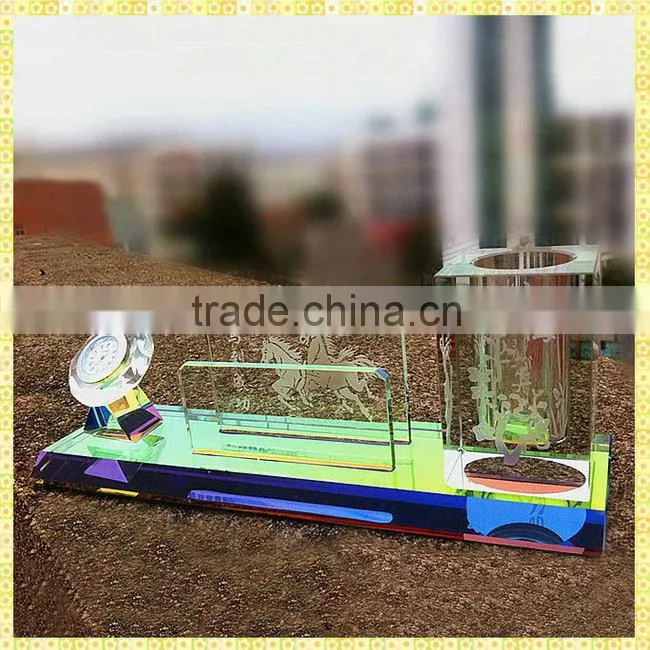 Exquisite Clear Crystal Office Desktop Set With Horse Head Figurines