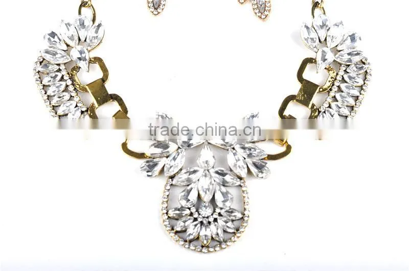 fashion crystal alloy necklace earring set jewelry