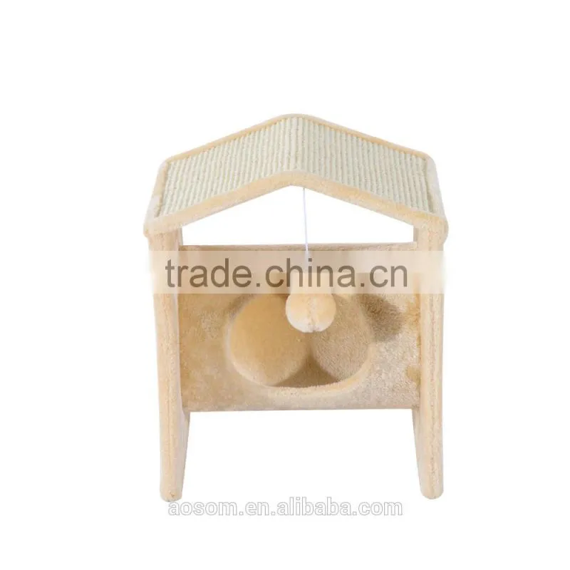 Pawhut Cat Tree Cat Play House Activity Center W/Toy-Cream