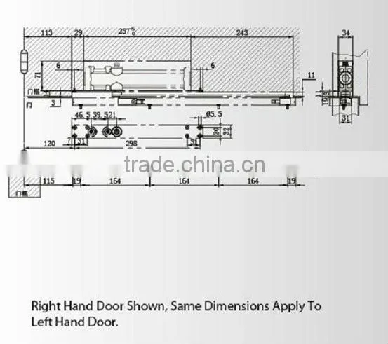 Flush mounted safe door closer with 45-65kg door weight