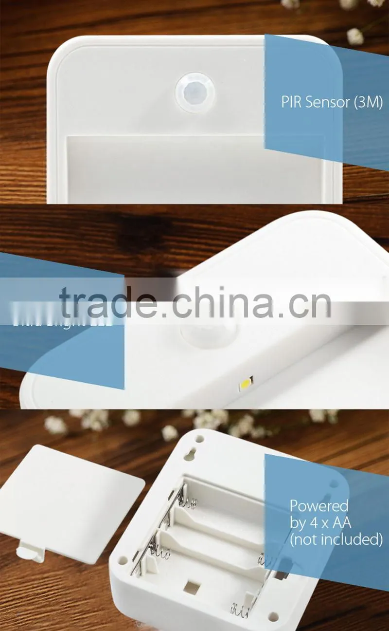 Battery Powered Wireless PIR LED Motion Sensor Night Light For Bedroom Stair Hallway White
