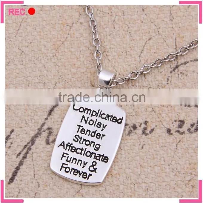 Cheap dog tag necklaces for mother, imitate silver chain engraved necklace