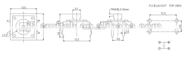 smd 12x12 tact switch ts-1103t