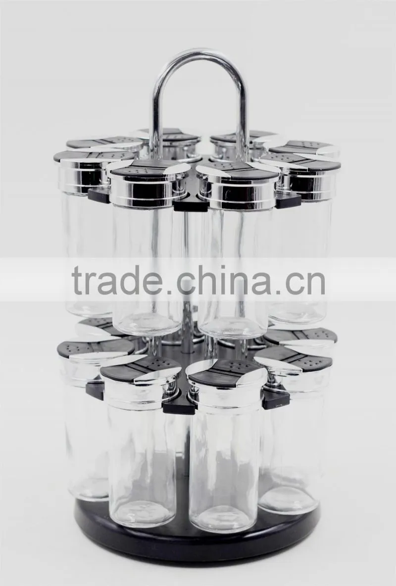 S/16 two-sided lid metal handle glass spice jar set