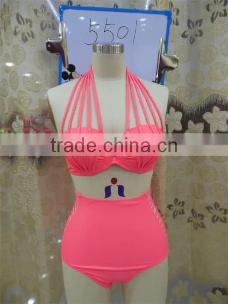 2016 new arrival flower printed retro high waist bikini