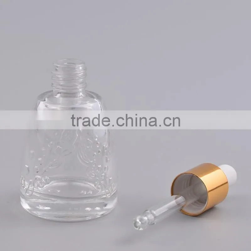 2016 top high empty glass essential oil bottles with aluminum dropper cap
