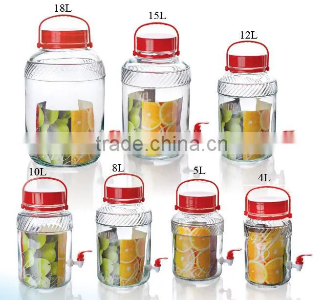 18L clear cylinder glass wine jar with plastic lid