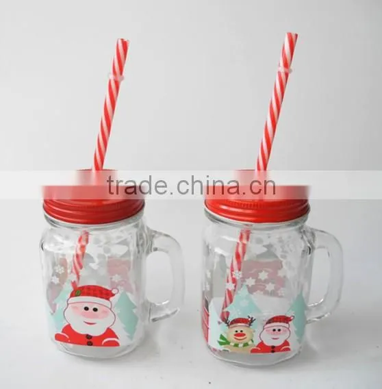 offset printing surface glass mason mug with christmas snowman decal and crown cap
