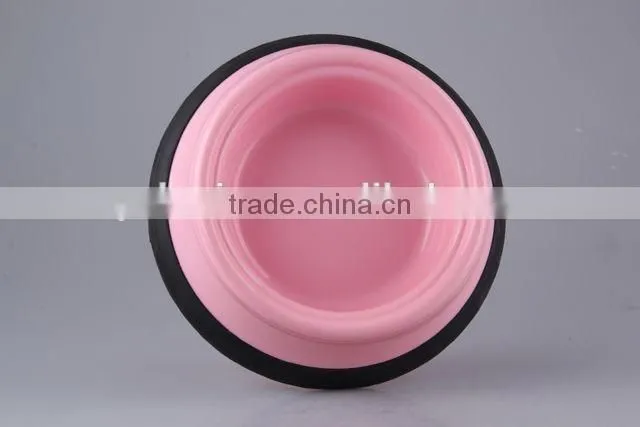 Plastic slip-resistant pet bowl with rubber bottom/ dog bowl