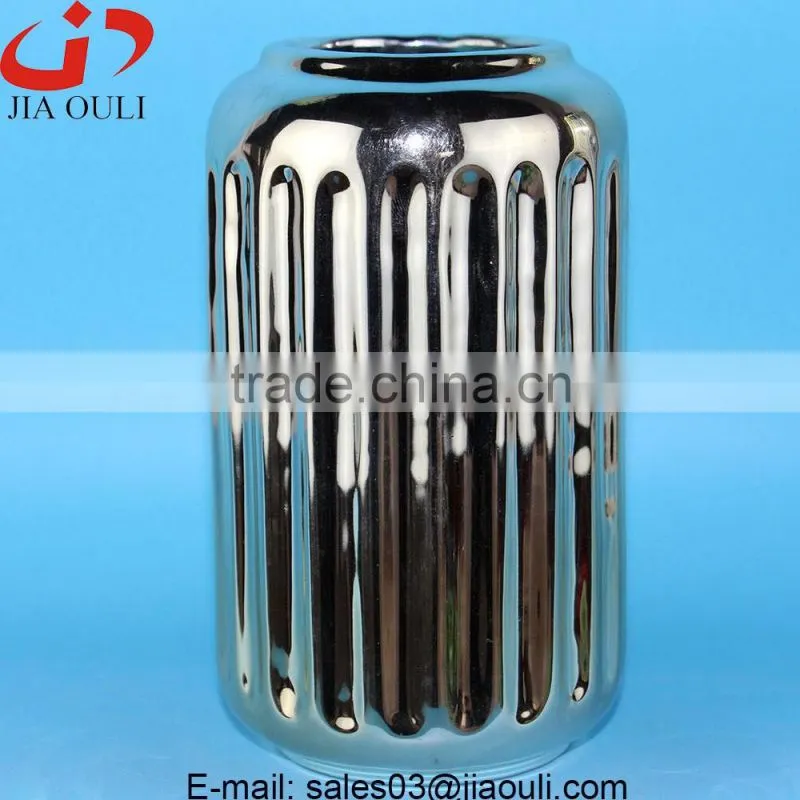 Quality home decor plating silver ceramic vase