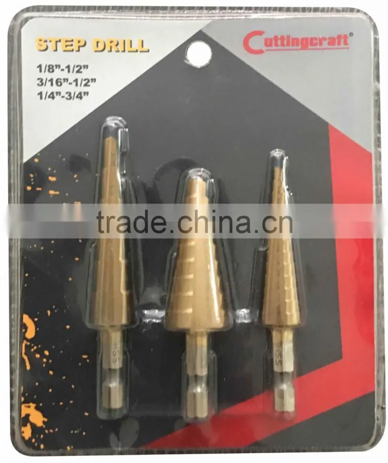 3PCS Imperial Step Down Steel Sheet Drilling Titanium Drill Bits