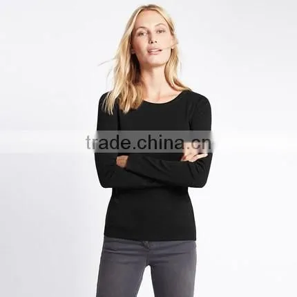 2017 new 100% cotton slim fit ladies base t-shirt O neck blank long sleeve women t-shirt