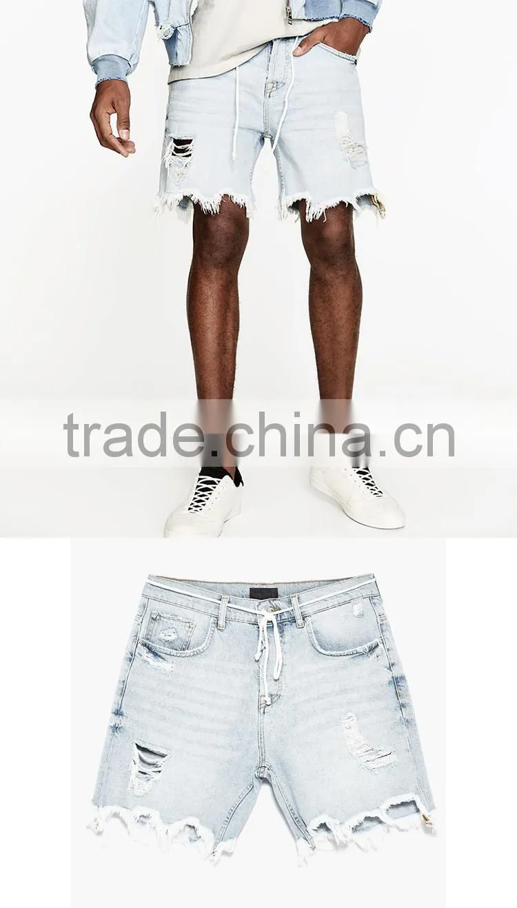 New arrival bermuda shorts men broken hole distressed raw edges jeans shorts