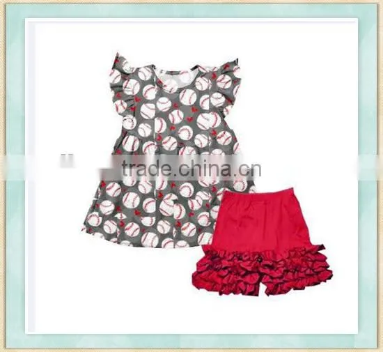 Wholesale children's boutique fabrics clothing bulk top plus ruffle hot short girls summer outfit