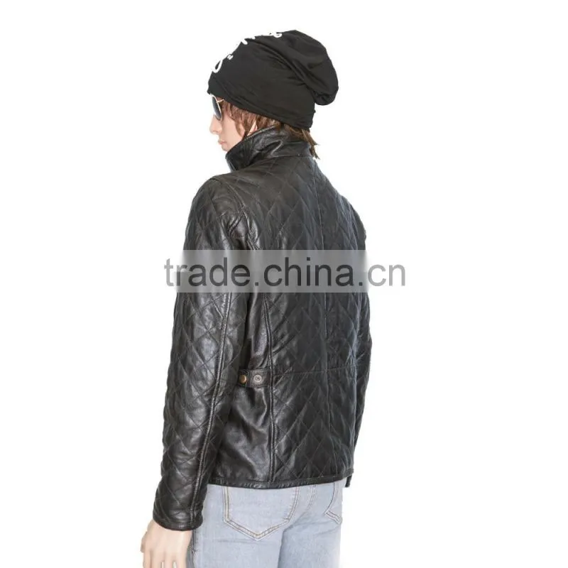QUILTED MEN LEATHER JACKET MADE OF SHEEP LEATHER