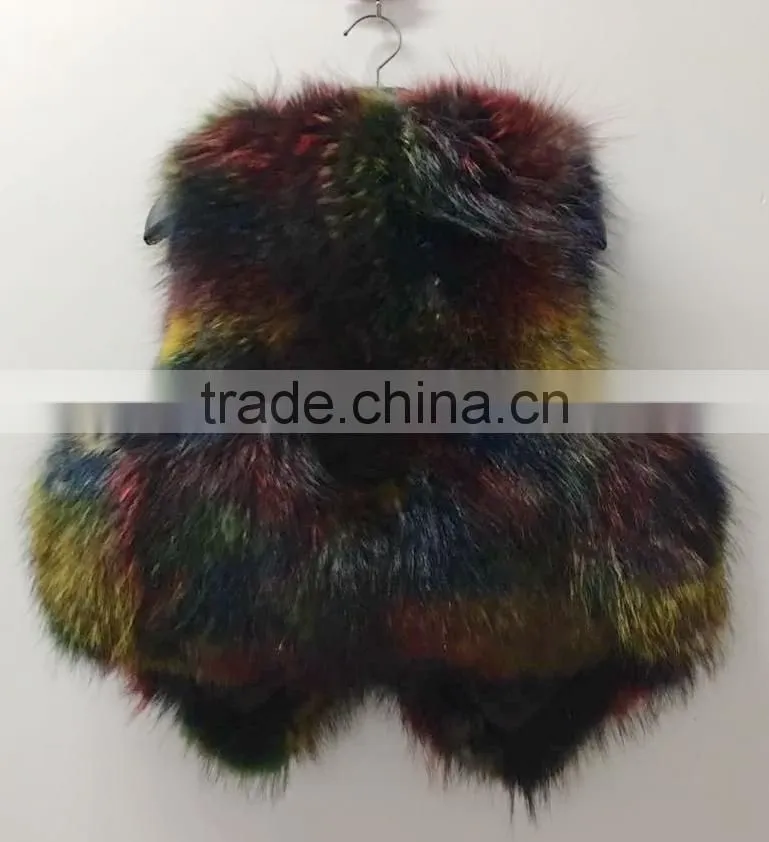 YR1025 Women Fashion Unique Fancy Color Real Raccoon Wholeskin Fur Vest