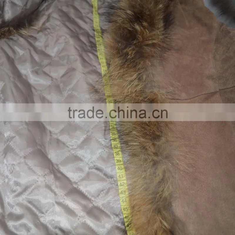 SJ185-01 UK Design Tongxiang Fur Big Raccoon Collar Suede Vests